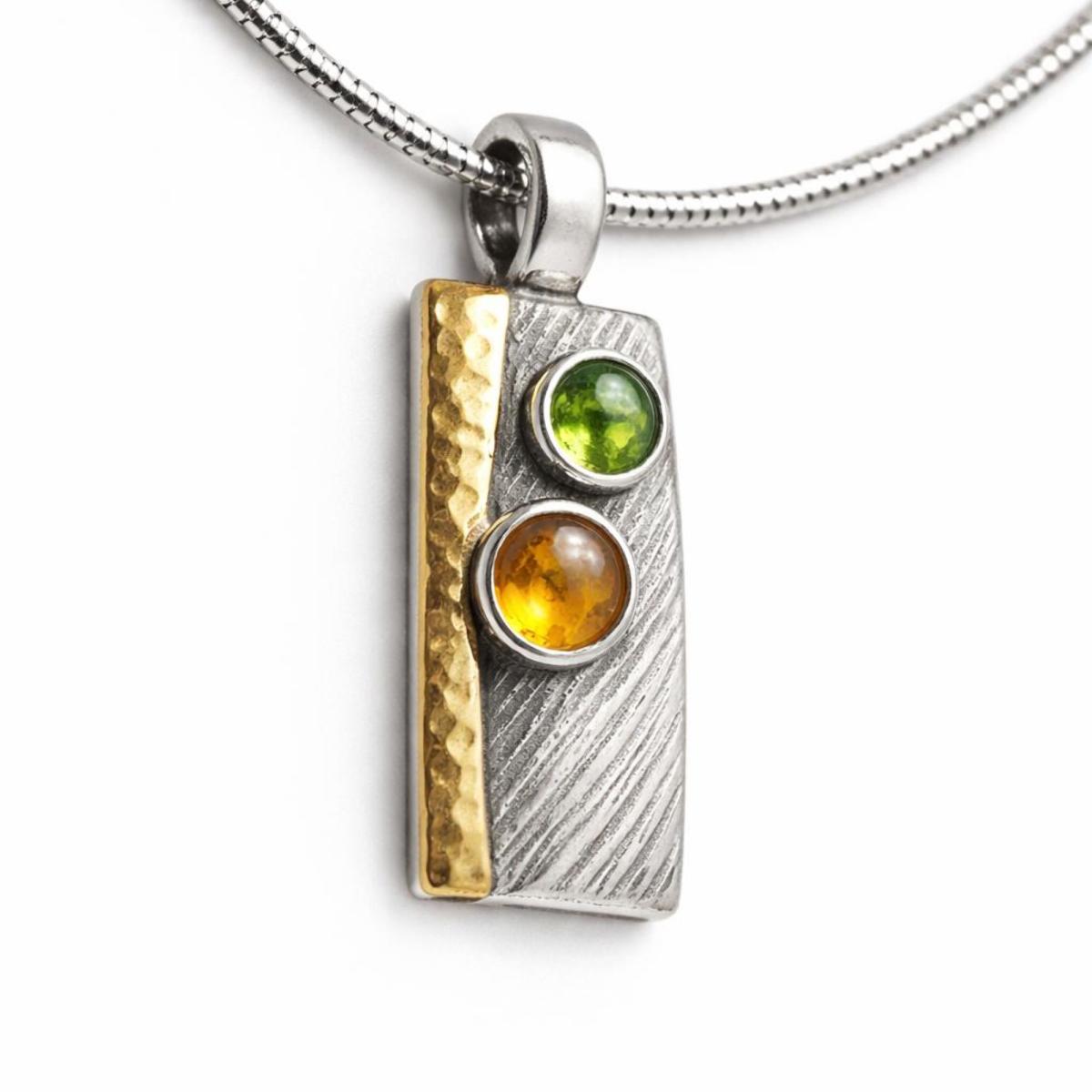 Moderner Silber Gold Anhänger mit grünem Peridot und gelbem Zitrin